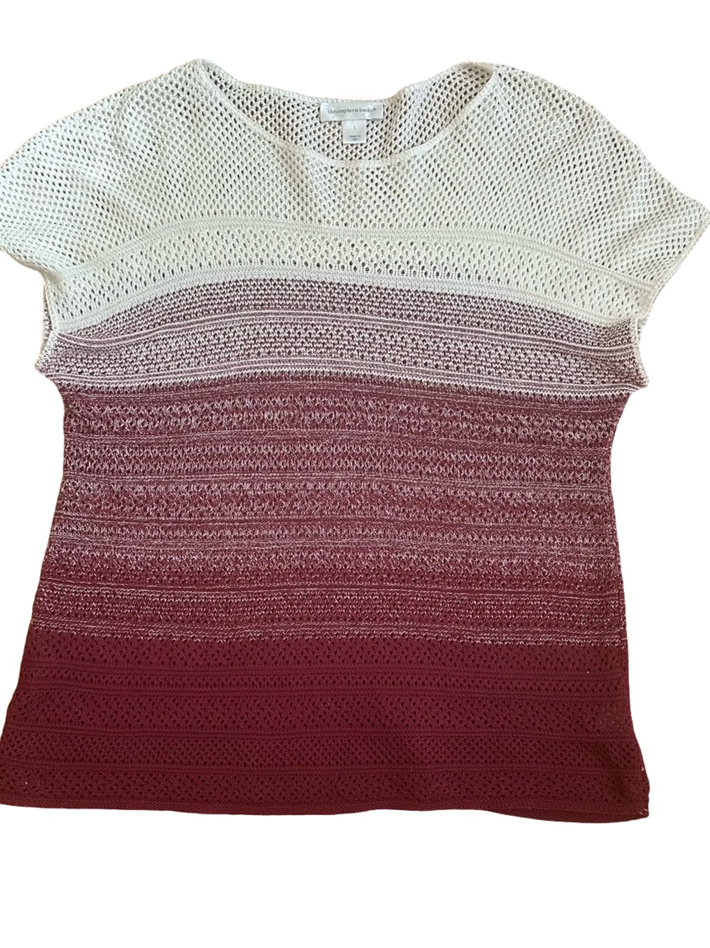 Christopher & Banks Cream to Burgundy Gradient Knit Short Sleeve Top